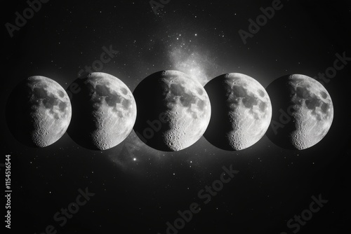 Moon phases in lunar geometry, celestial gray and shadow black, stellar light photo