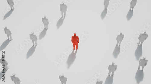 Single red figure among many gray figures. photo