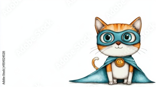 Adorable Superhero Cat in Mask and Cape Leaping into Action with Heroic Pose photo