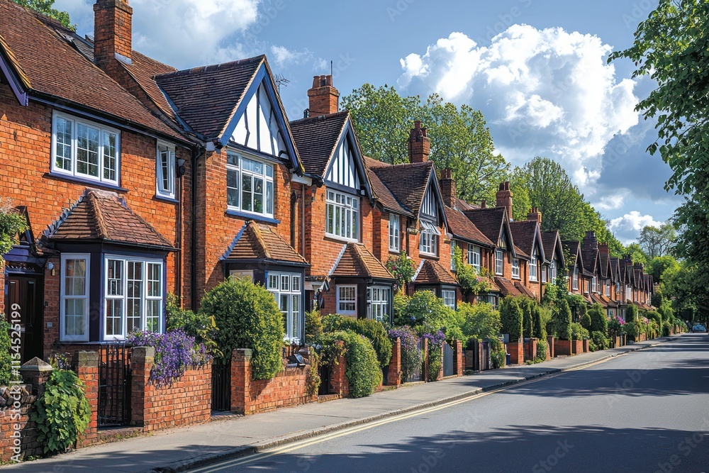 A row of traditional terraced houses, each with distinct brickwork and inviting front gardens. The houses reflect classic architectural charm, standing proudly in a well-kept neighborhood. A row of traditional terraced houses, each with distinct brickwork and inviting front gardens. The houses reflect classic architectural charm, standing proudly in a well-kept neighborhood.