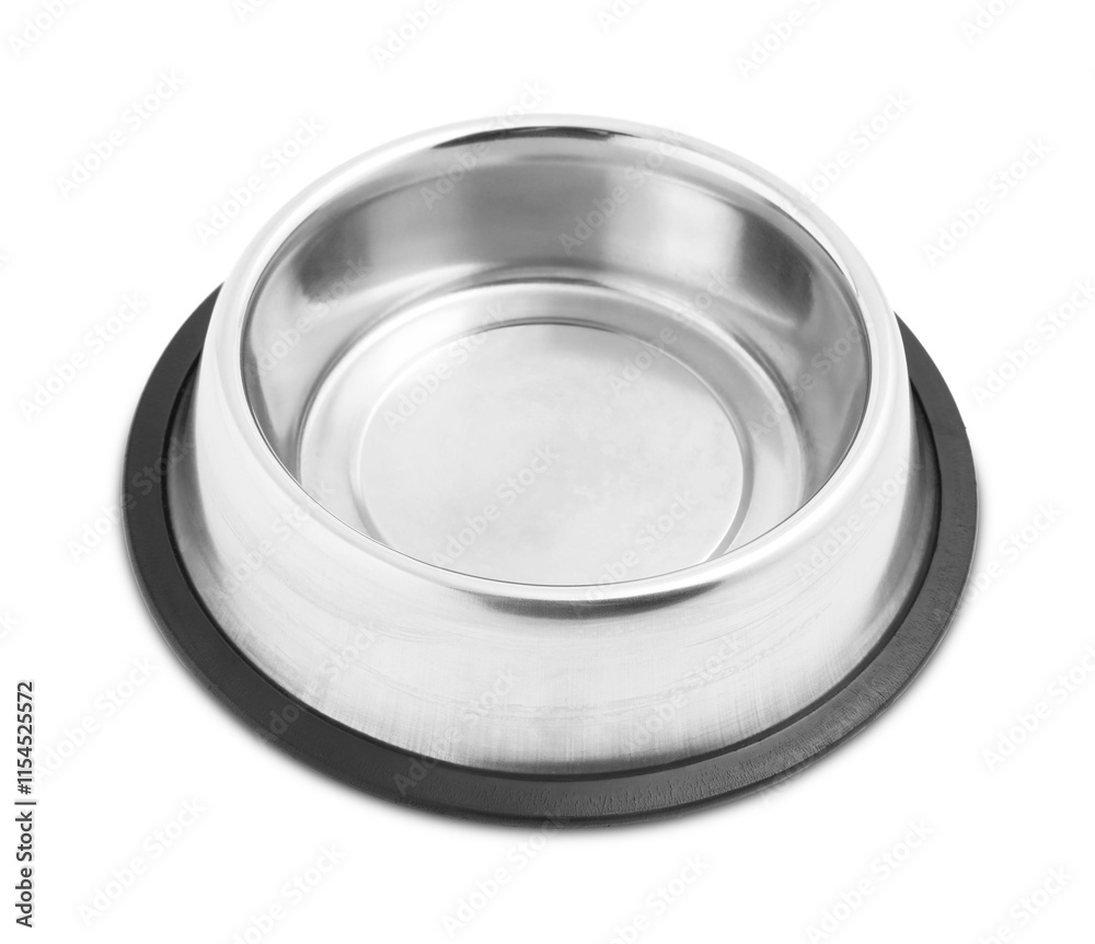 Empty feeding bowl for pet food isolated on white Empty feeding bowl for pet food isolated on white