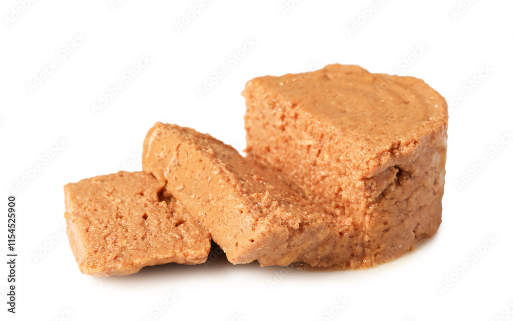 Portion of wet pet food isolated on white Portion of wet pet food isolated on white