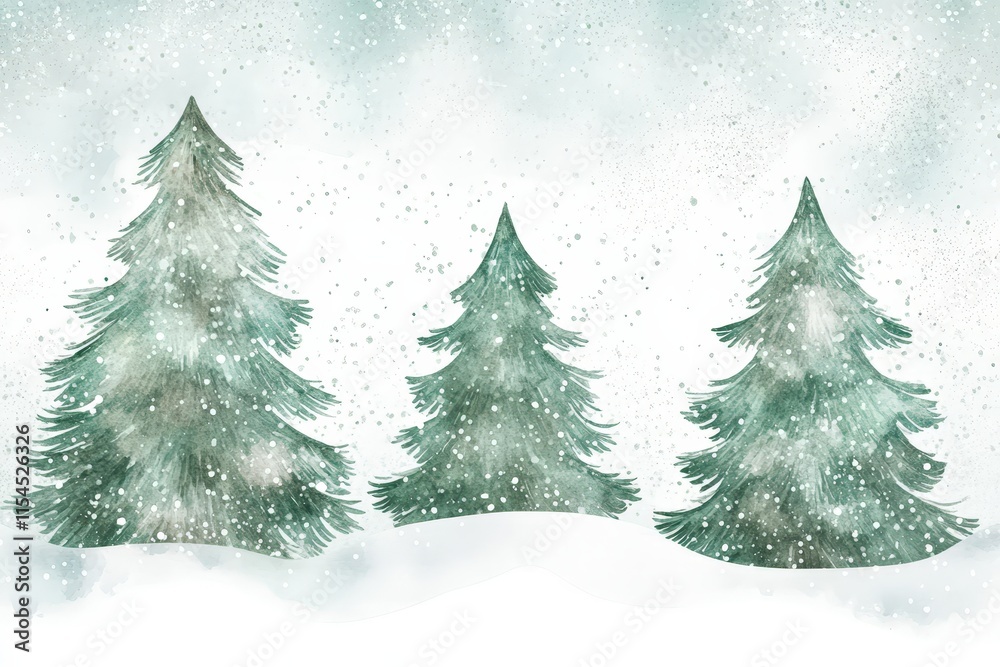 Obraz premium Three green trees with snow on them