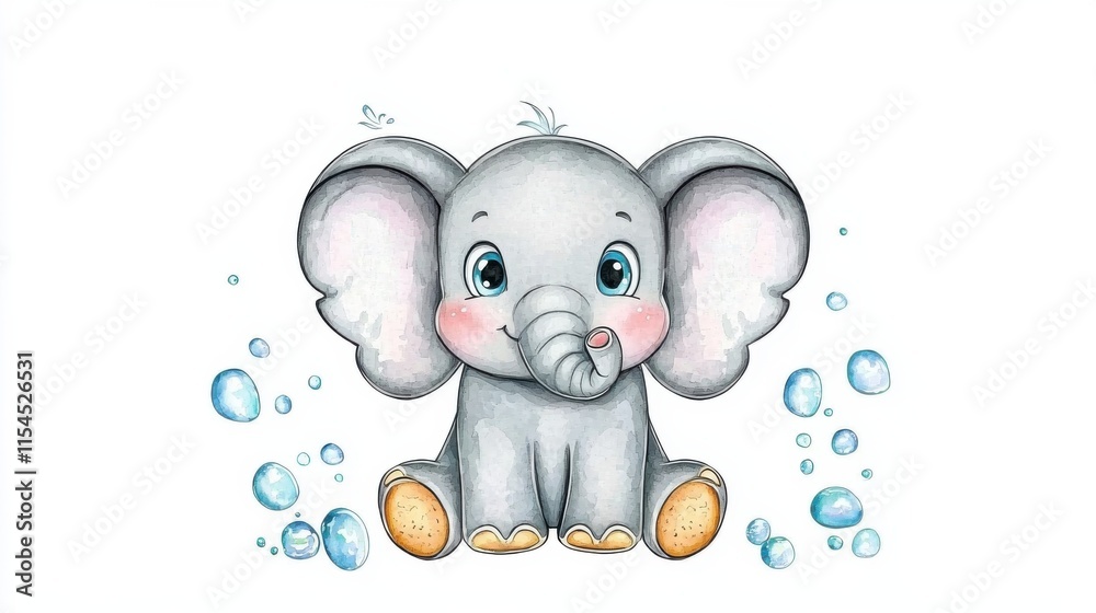 Obraz premium Enchantingly Cute Baby Elephant Character Playfully Blowing Bubbles in Nature