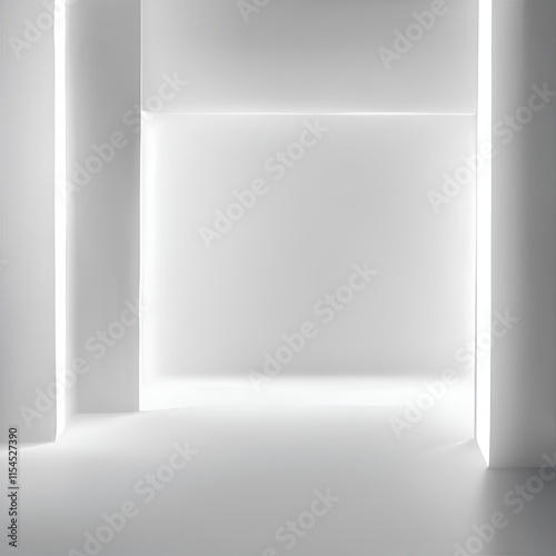 Minimalist White Studio Space with Soft Lighting, A clean, minimalist white studio space with soft, diffused lighting, Ideal for product photography, design mockups, or branding visuals