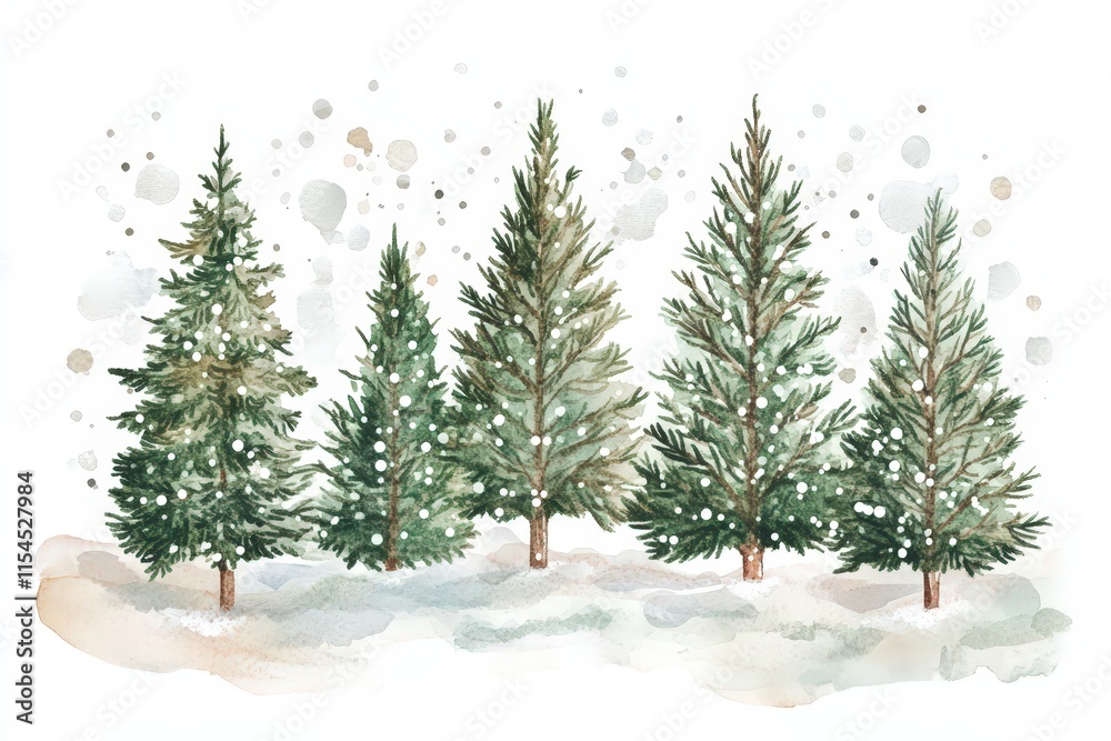 Obraz premium A painting of a row of evergreen trees with snow on them