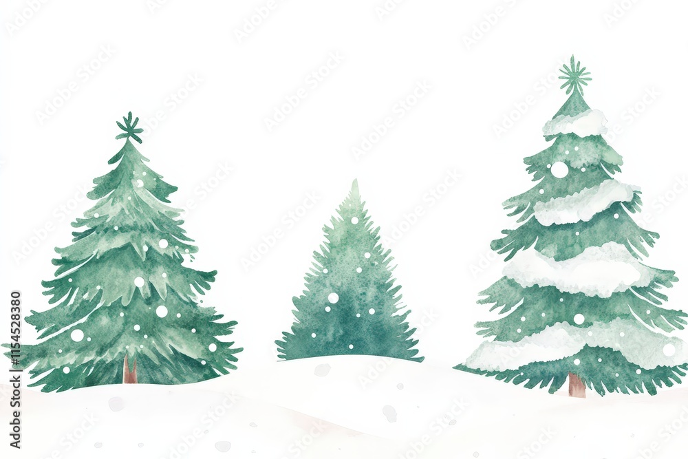 Obraz premium Three green trees with snow on them