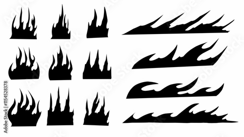 Set of Fire abstract silhouette vector Design elements