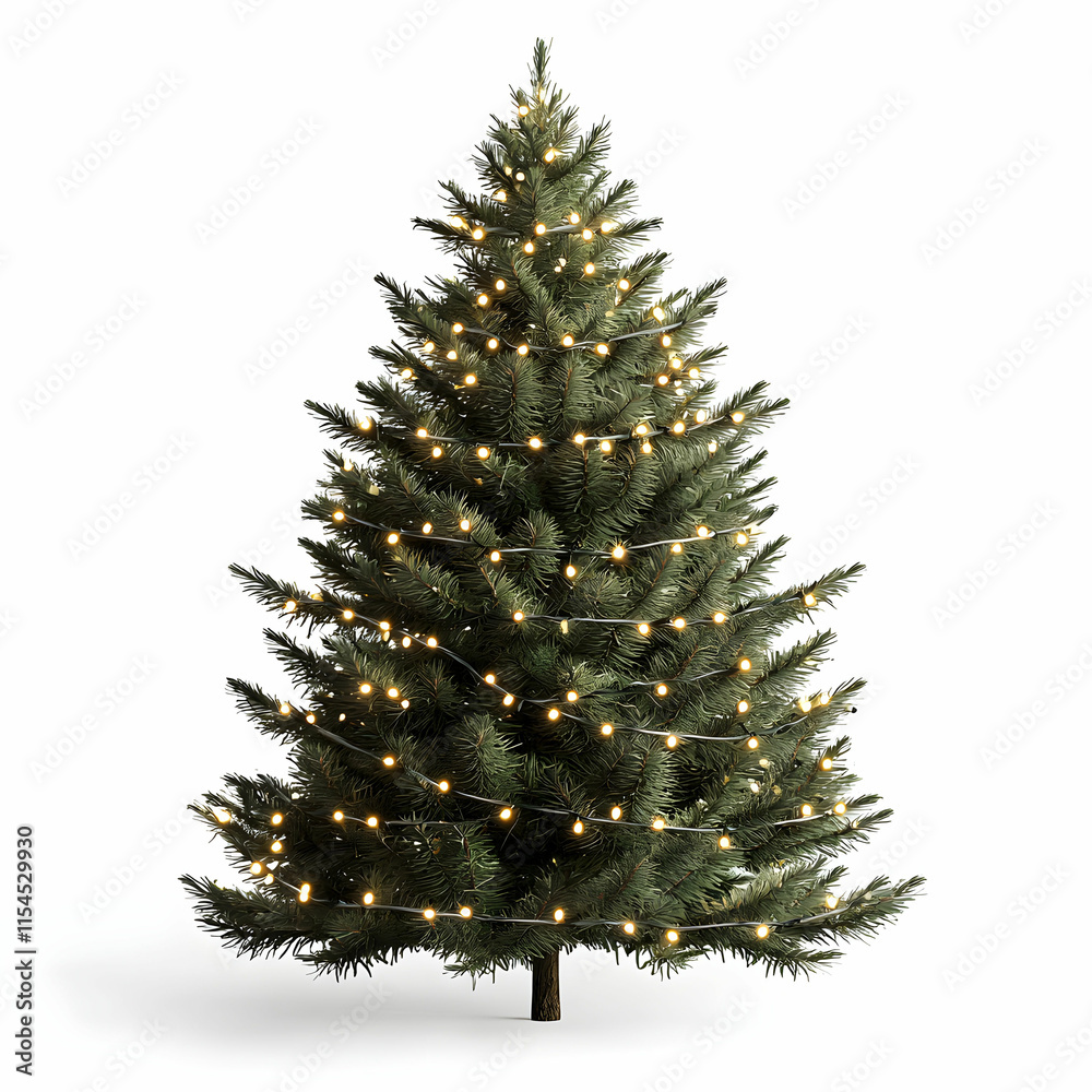 Fototapeta premium Lush Green Christmas Tree Adorned with Warm White Lights for a Festive Holiday Celebration