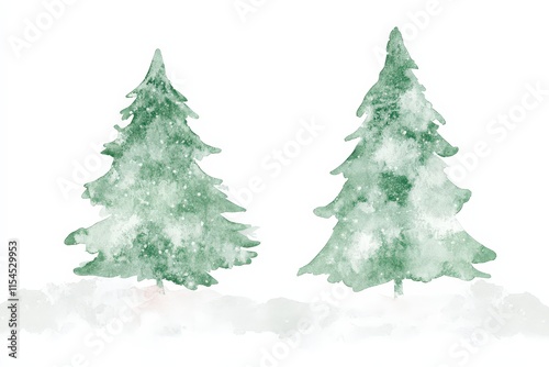 Two green trees with snow on them photo