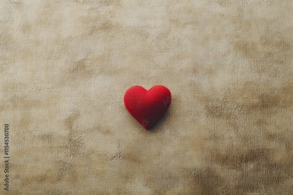 A Red Heart on a Textured Beige Background A Red Heart on a Textured Beige Background