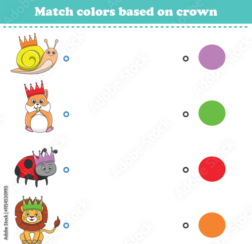 Match the color of the animal's crown. Educational game for color recognition