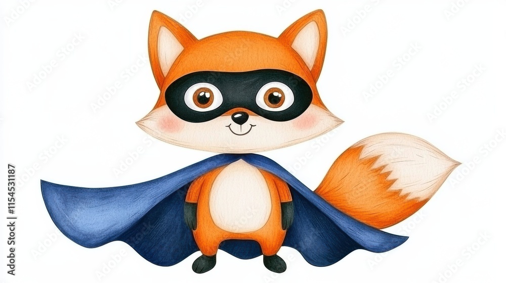 Cute Cartoon Fox Superhero Mascot Character in Blue Costume Cute Cartoon Fox Superhero Mascot Character in Blue Costume