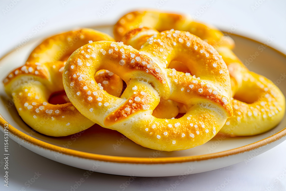 Soft and Chewy Pretzels on a White Plate with Light Background for Food Photography Soft and Chewy Pretzels on a White Plate with Light Background for Food Photography