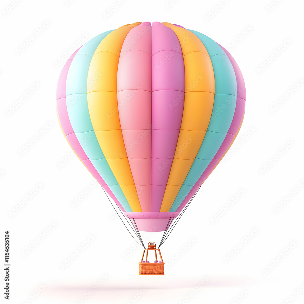 Fototapeta premium Colorful Hot Air Balloon with Stripes in Bright Shades Floating Against a Plain Background