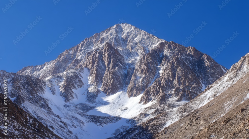 Fototapeta premium Majestic Snow-Capped Mountain Peak Under Clear Blue Sky