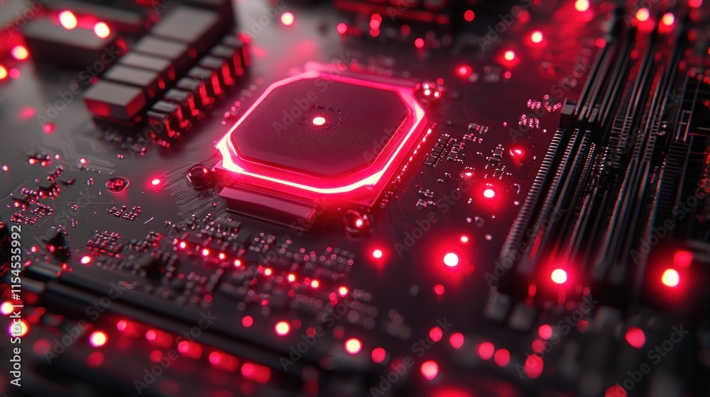 Close-up of illuminated CPU on motherboard. (1) Close-up of illuminated CPU on motherboard. (1)