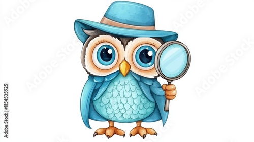 Curious Owl Detective in Magnifier Glass Hat Exploring and Investigating Nature photo