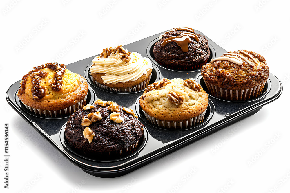 Assorted Delicious Cupcakes in a Black Tray Ideal for Celebrations and Events Featuring Various Toppings and Flavors Assorted Delicious Cupcakes in a Black Tray Ideal for Celebrations and Events Featuring Various Toppings and Flavors