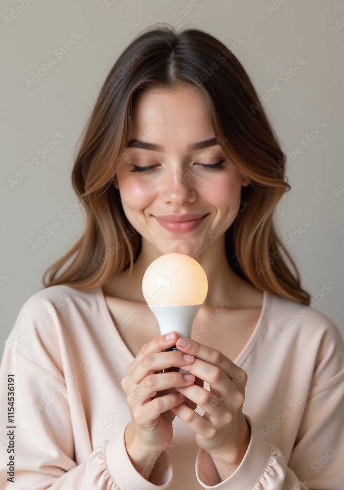 young woman gently holds delicate bulb soft pastel young woman gently holds delicate bulb soft pastel