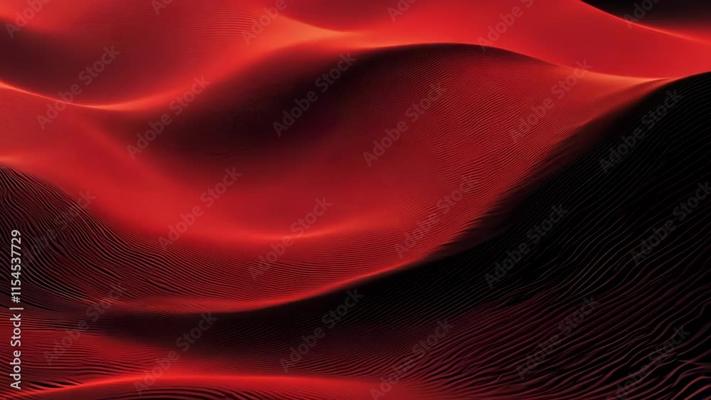 Dynamic red waves flowing in abstract patterns across a textured landscape