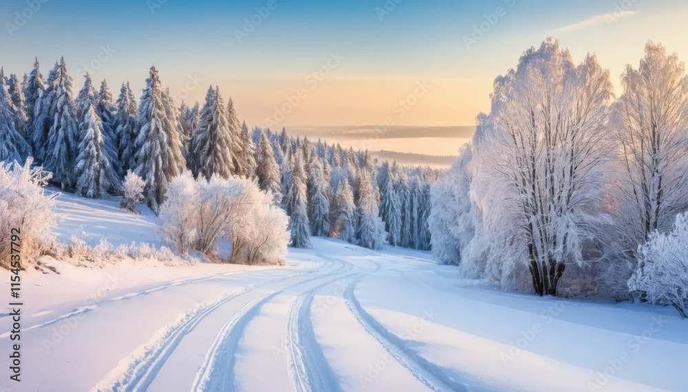 winter landscape with snow and trees winter landscape with snow and trees