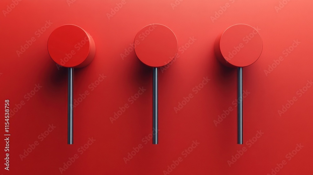 Three red lollipops on a red background. Three red lollipops on a red background.