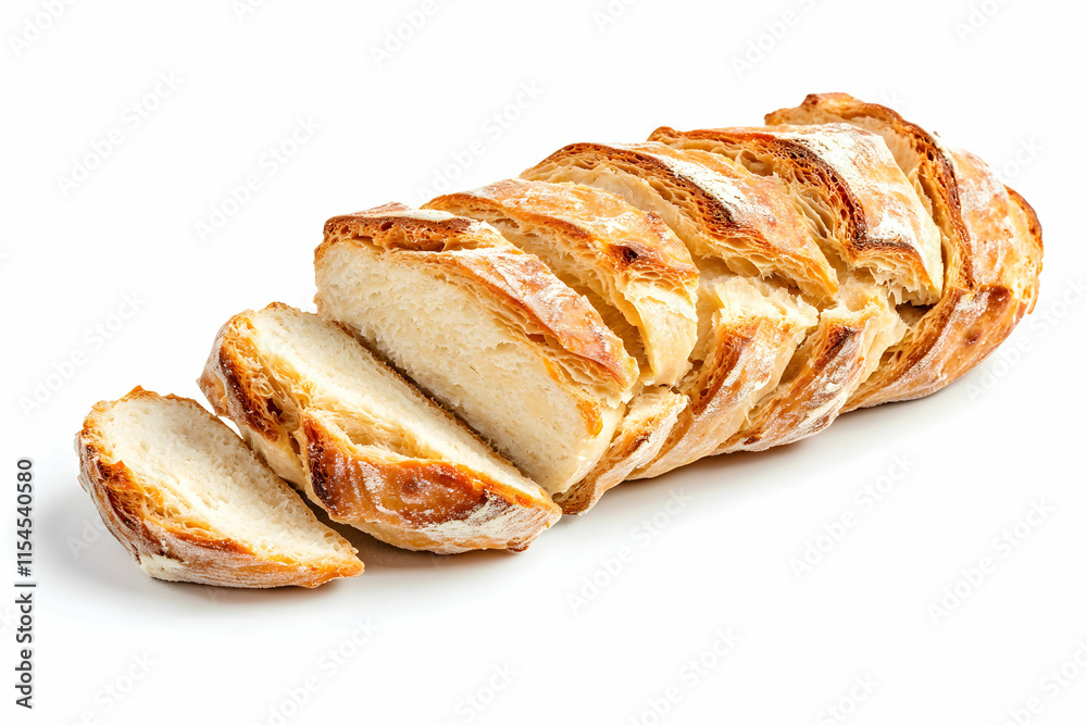 Freshly Baked Sliced Bread on White Background with Perfectly Toasted Crust and Soft Interior for Culinary Inspiration Freshly Baked Sliced Bread on White Background with Perfectly Toasted Crust and Soft Interior for Culinary Inspiration