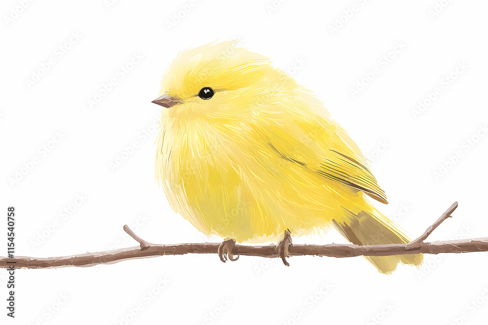 Obraz premium Charming Yellow Bird Perched on a Branch in Minimalist Illustration Style for Nature and Wildlife Imagery
