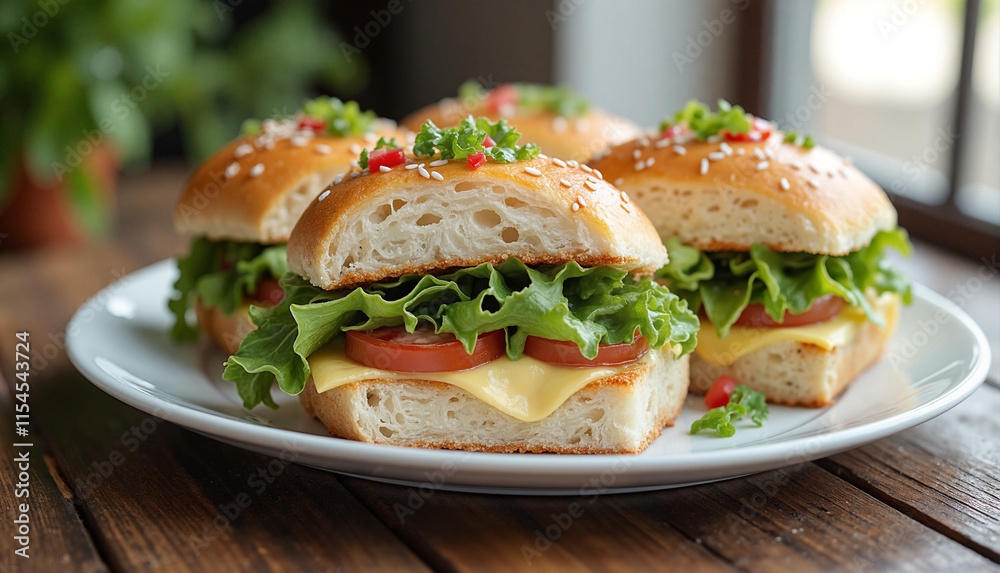 Vegetable Finger Sandwiches with Lettuce and Cheese on Rustic Wooden Plate Soft Natural Light Vegetable Finger Sandwiches with Lettuce and Cheese on Rustic Wooden Plate Soft Natural Light