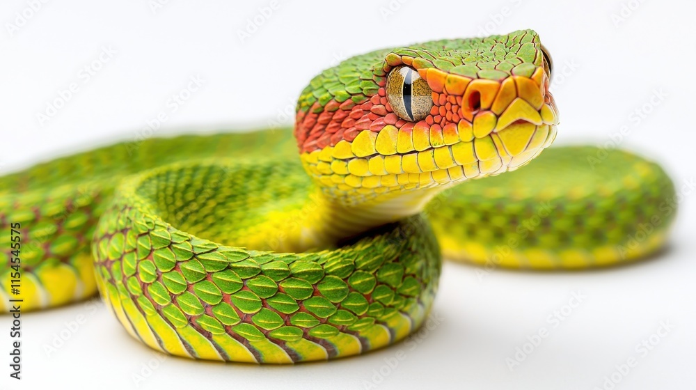 Fototapeta premium Vibrant Green Venomous Serpent Coiled and Ready to Strike