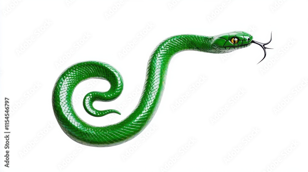 Fototapeta premium Coiled Green Python Serpent Slithering in Tropical Jungle Habitat