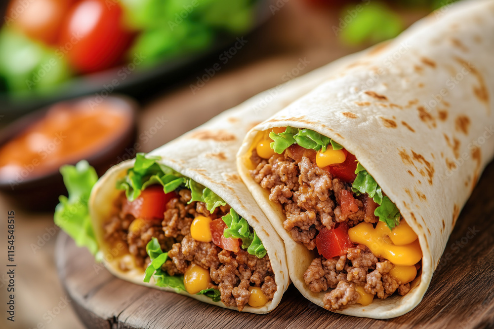 Double beef wraps with lettuce and cheese Double beef wraps with lettuce and cheese