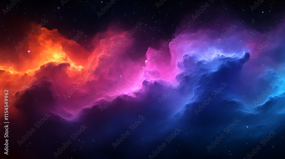 Fototapeta premium Vibrant nebula with red, blue, and orange hues in space.