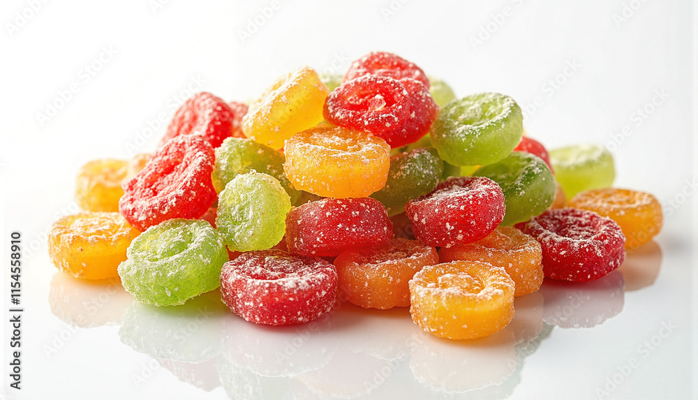 Vibrant Sour Candy Pile on Clear Surface Studio Style Bright Red Green Yellow Vibrant Sour Candy Pile on Clear Surface Studio Style Bright Red Green Yellow