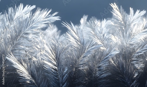 Glowing silver feather field, abstract background.