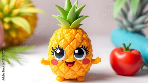 cheerful cartoon pineapple on artistic backdrop for playful illustrations or marketing visuals
