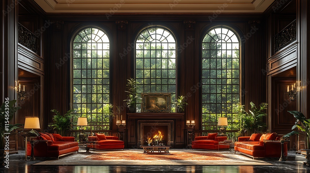 Obraz premium Luxury Mansion Library. Elegant Interior Design. Concept of opulence, comfort, and classic style.