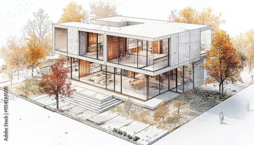 Isometric architectural projection of the CLB 4 exterior, with a clear view of the ground floor plan and features.