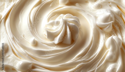 Closeup of milky white chocolate cream, delicate swirls, glossy sheen, luxurious dessert texture, soft and smooth, refined look, soft lighting, fresh and creamy appearance photo