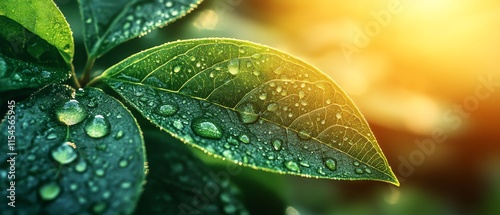 large dew drop on a green leaf, reflecting nature s beauty, wet morning atmosphere, closeup with soft blurred background, nature details