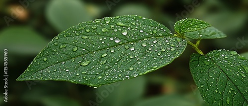 large dew drop on a green leaf, reflecting nature s beauty, wet morning atmosphere, closeup with soft blurred background, nature details