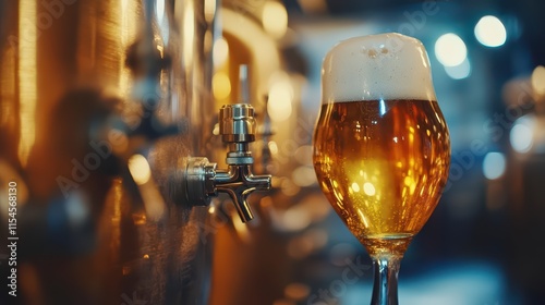 Wallpaper Mural A glass of beer with foam, set against brewing equipment. Torontodigital.ca