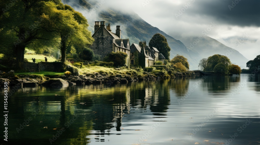 Fototapeta premium Stone Houses by the Lake