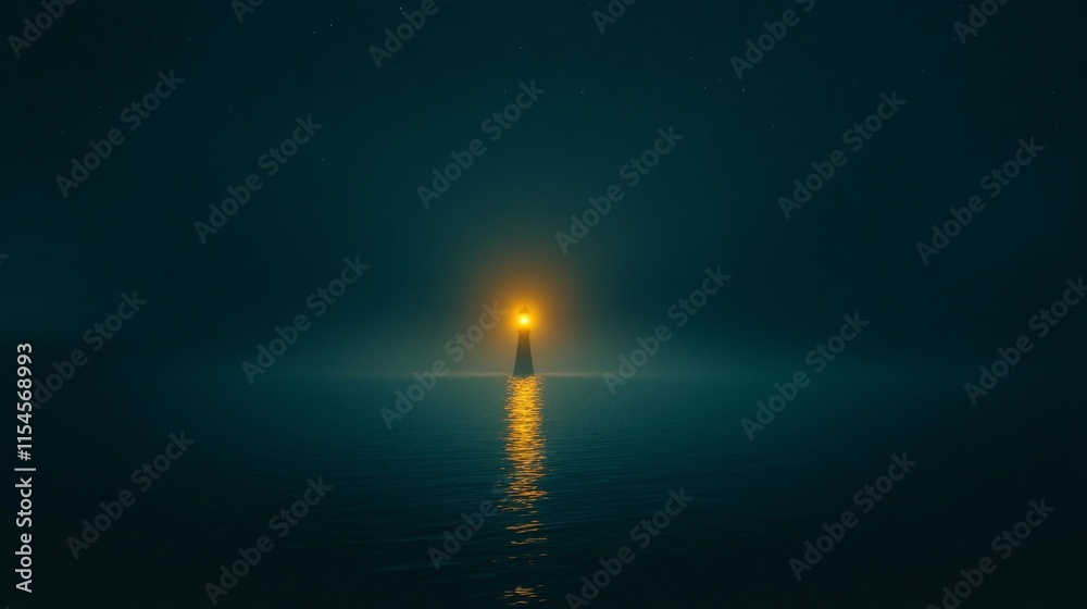 Fototapeta premium Glowing Lighthouse under Starry Sky at Night