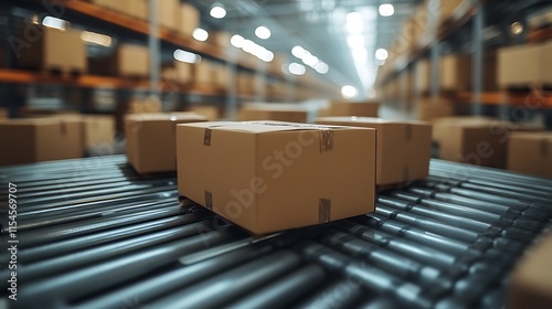 Wallpaper Mural Cardboard boxes on conveyor belt in warehouse. Torontodigital.ca