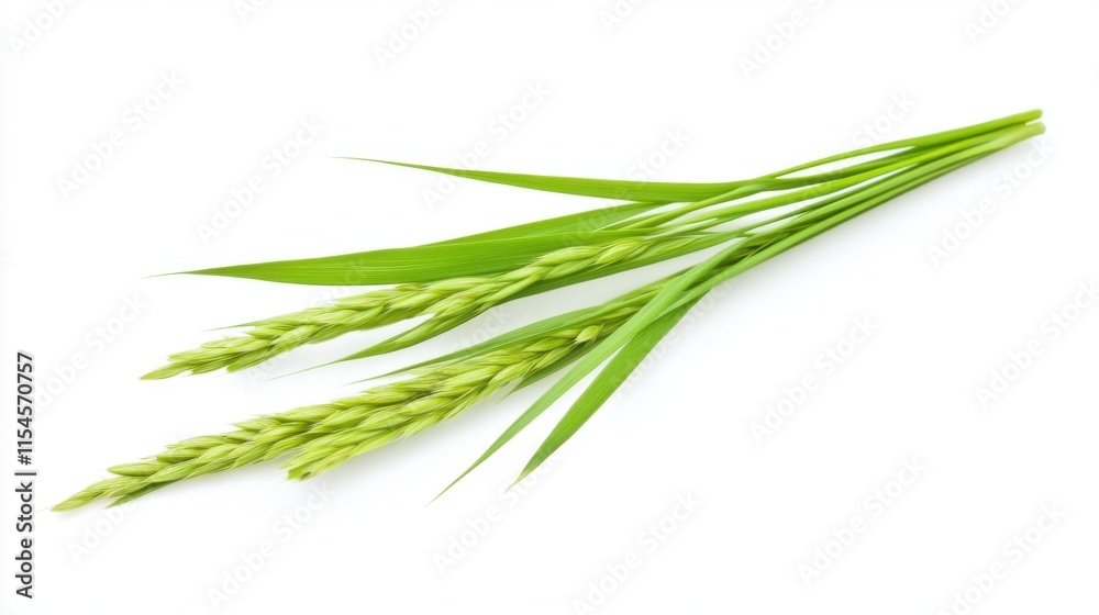 Fresh Green Plant Stems with Leaves Isolated on White Background Fresh Green Plant Stems with Leaves Isolated on White Background