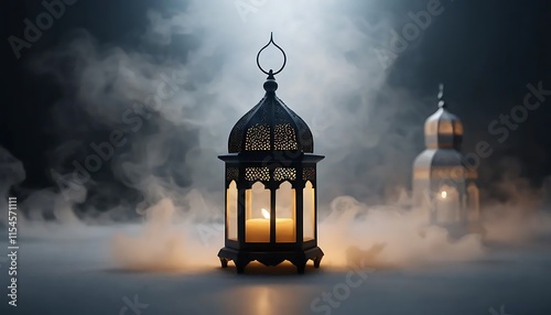 Intricate Metal Lantern Candlelight Smoky Mystical Atmosphere Background