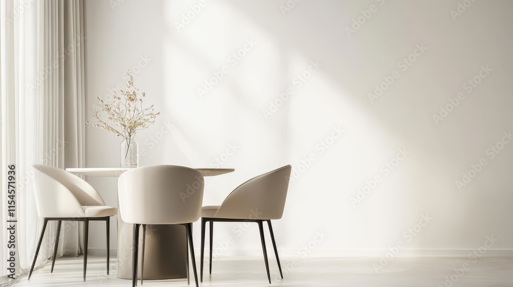 Fototapeta premium Sleek High Backrest Dining Chair in Neutral Tones