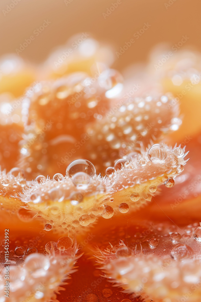 Abstract Macro World Art Day Delicate Beauty, Close-Up of Tiny Petals with Water Droplets